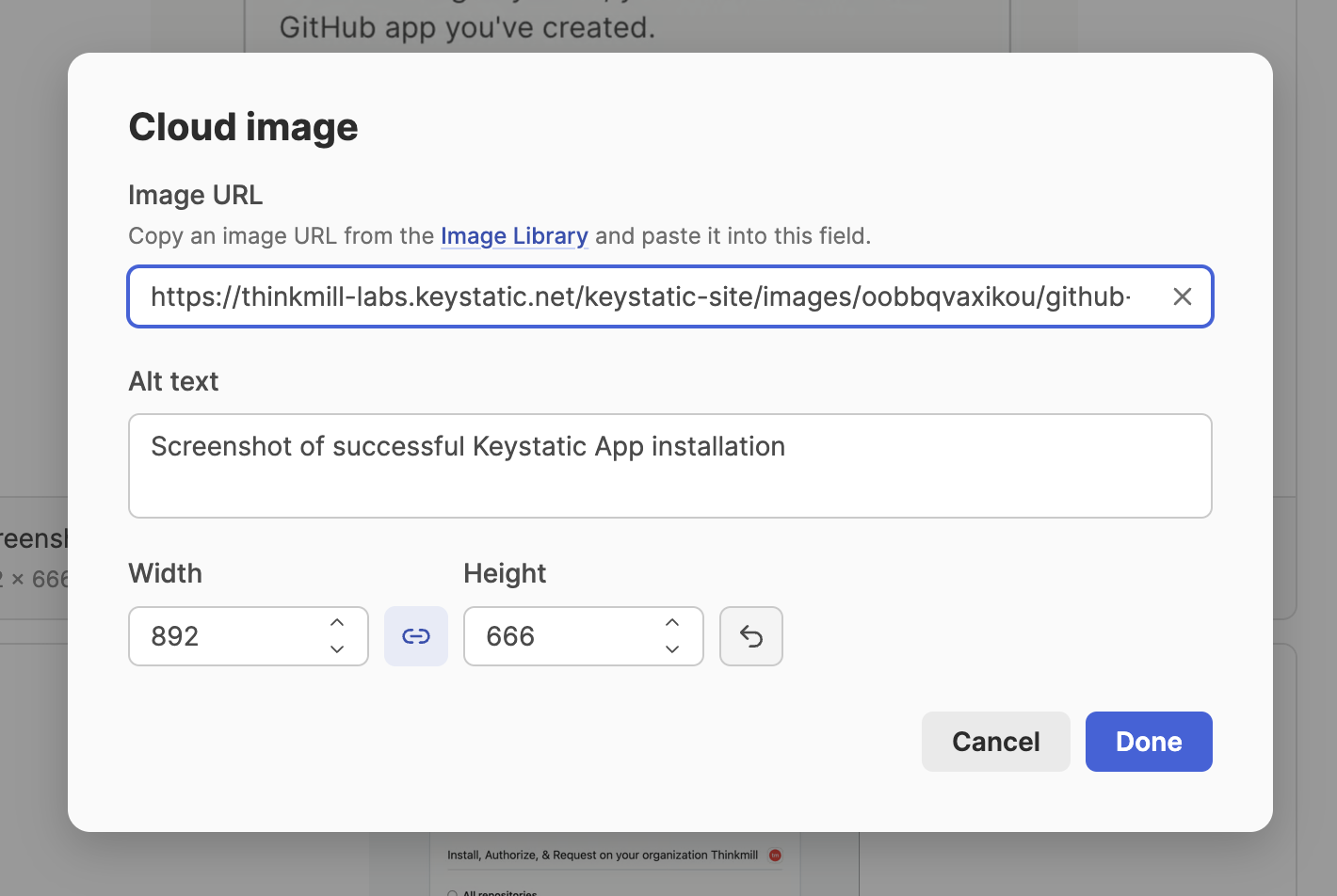 Screenshot of the Cloud Image field modal UI